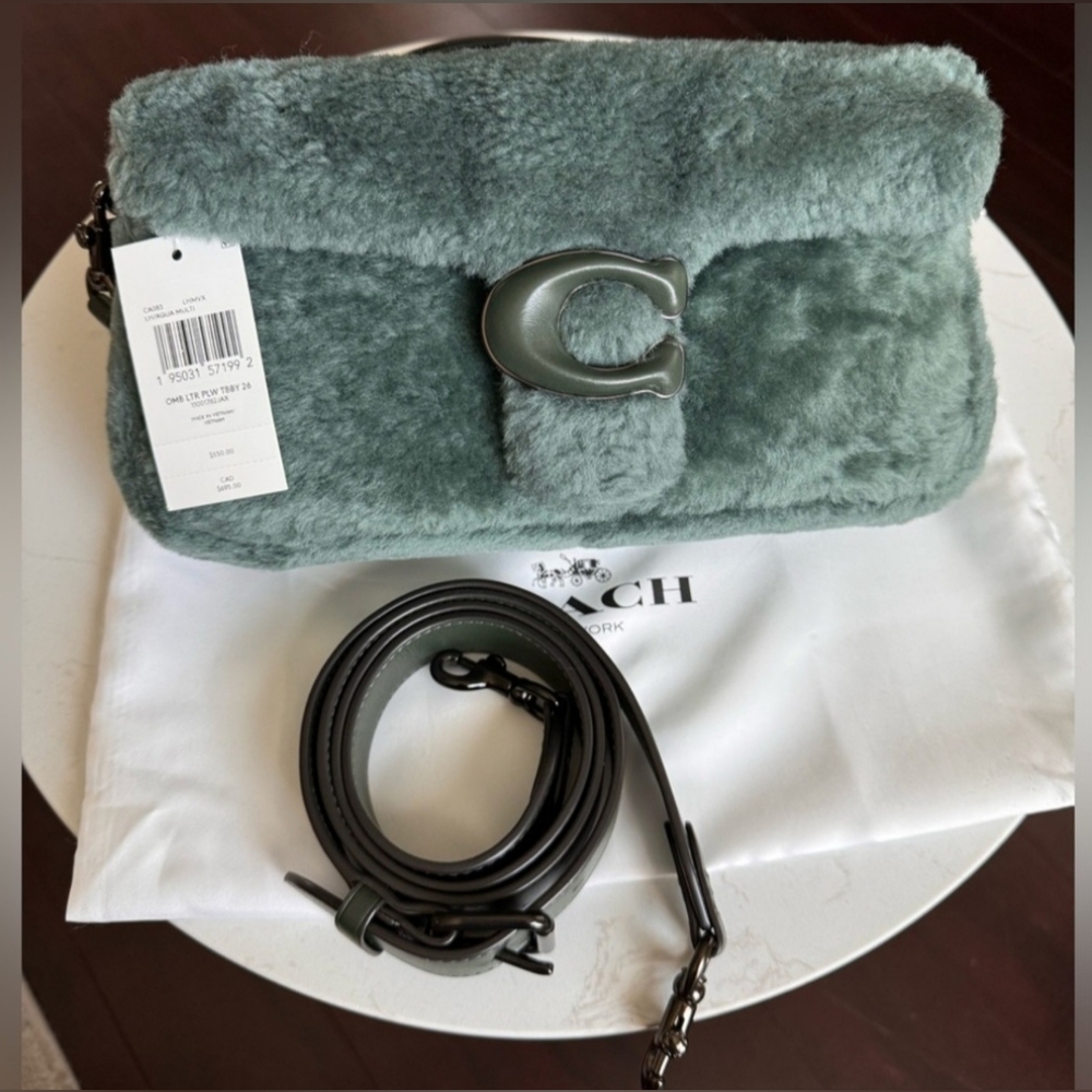 Coach Pillow Tabby 26 Shoulder Bag, Green Shearling - Picture 5 of 7